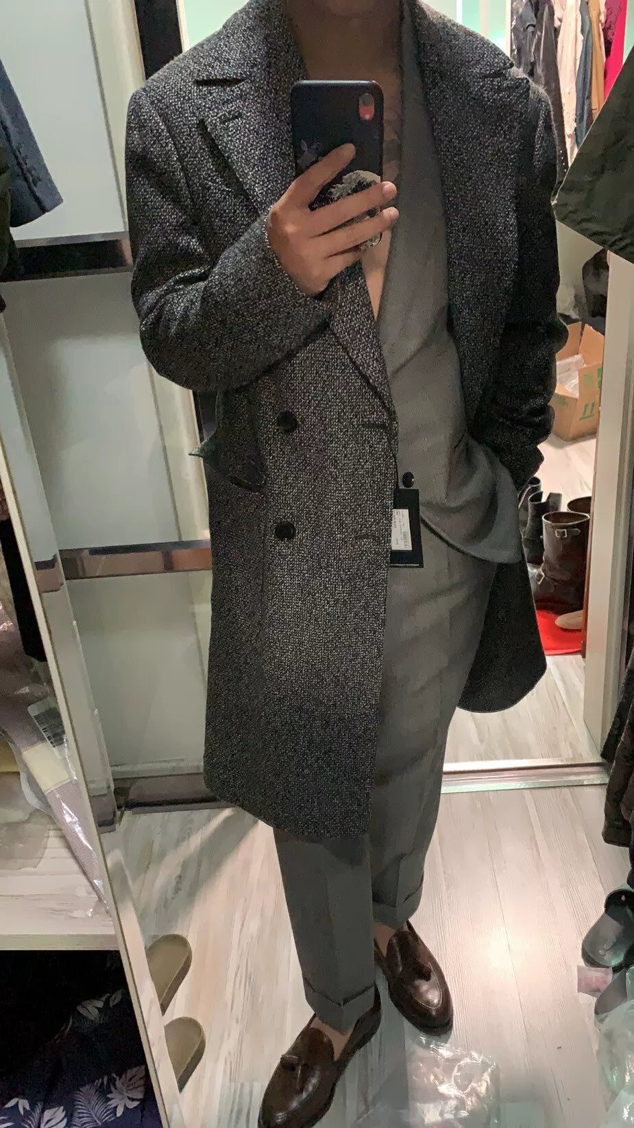 luxury black and white polo coat