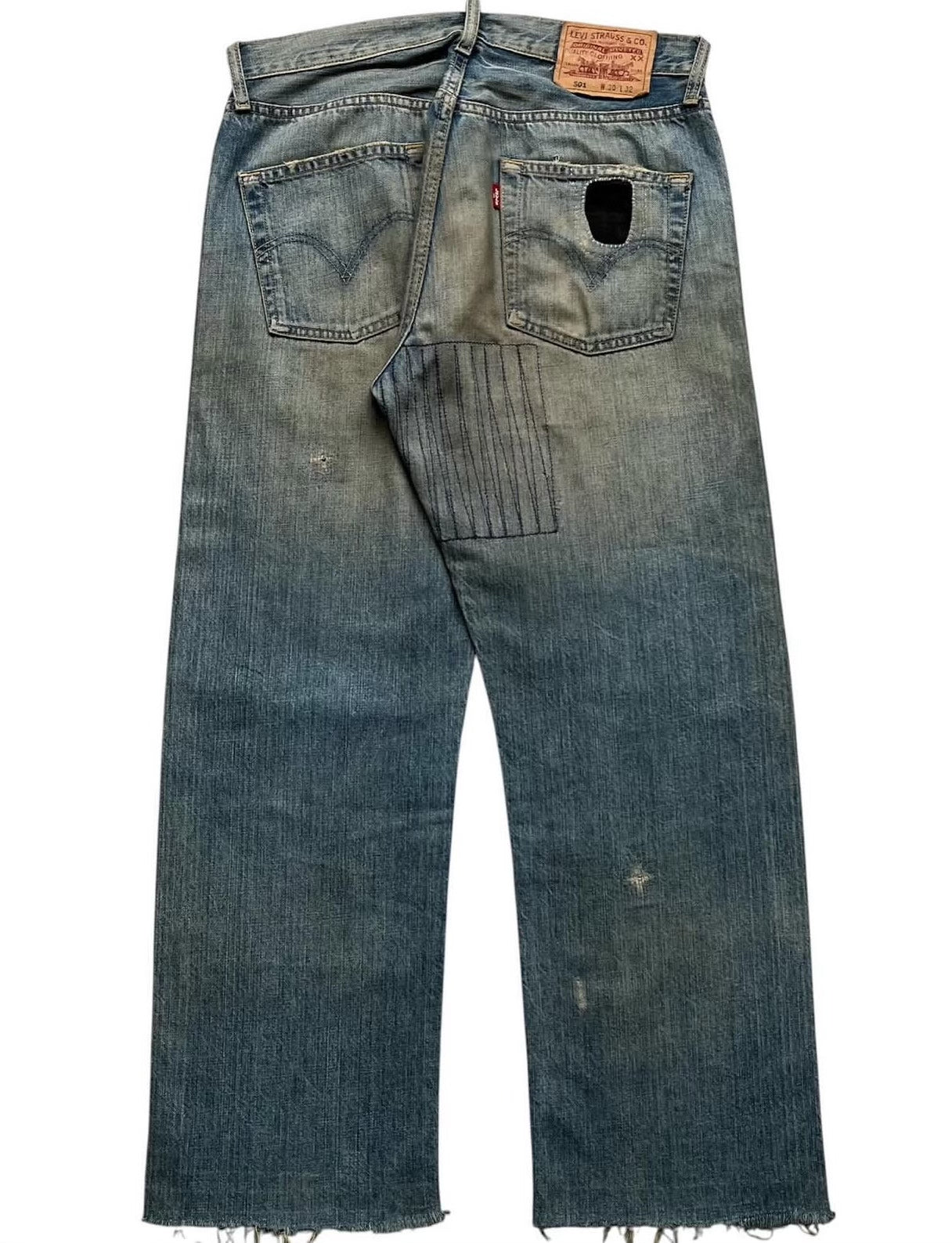 Vintage Levi's 501 Distressed Patchwork Blue Denim