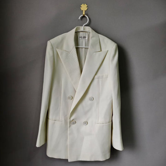 Saint Laurent White Double-Breasted Blazer