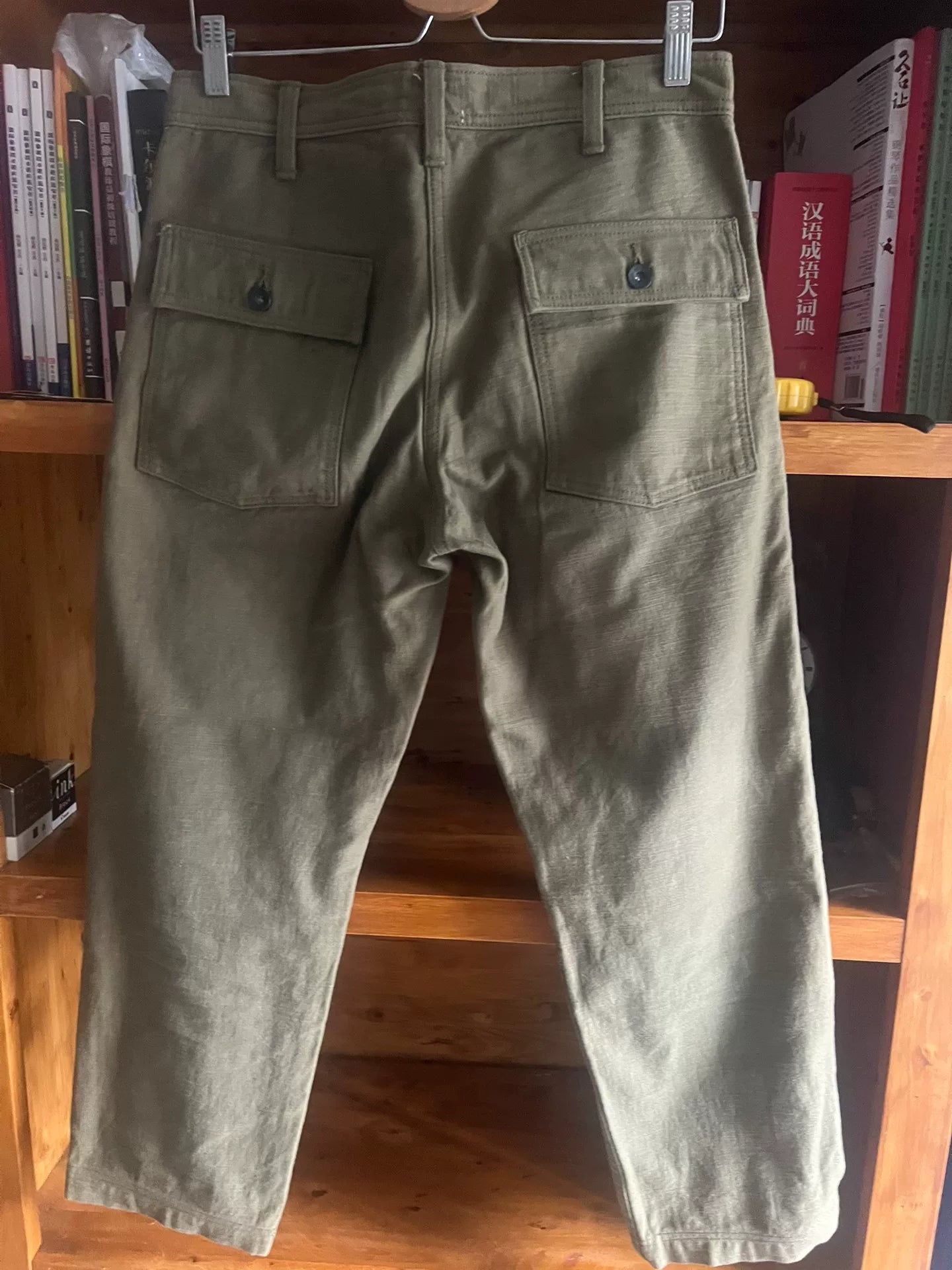 green cargo work pants with thick fabric