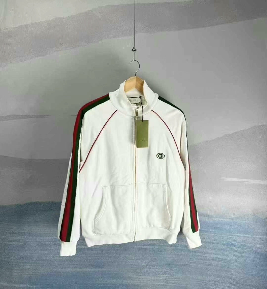 gucci white red green stripe zip-up jacket