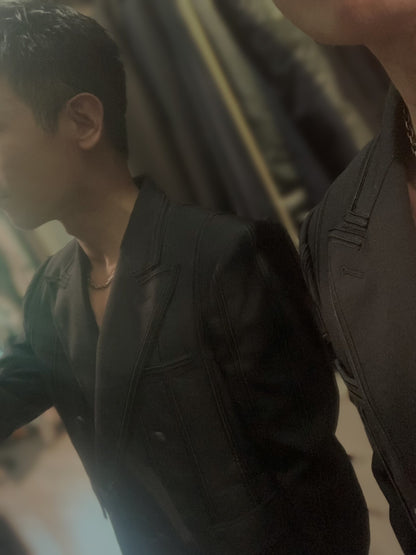 elegant black tailored double-breasted blazer