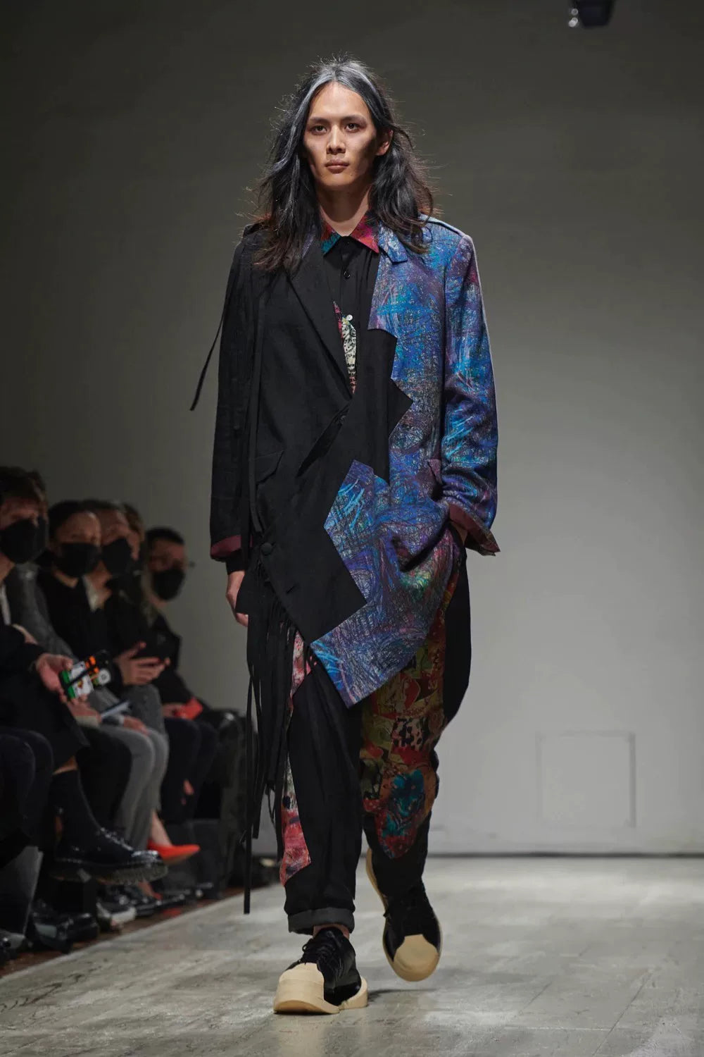 yohji yamamoto velvet pattern panel shirt