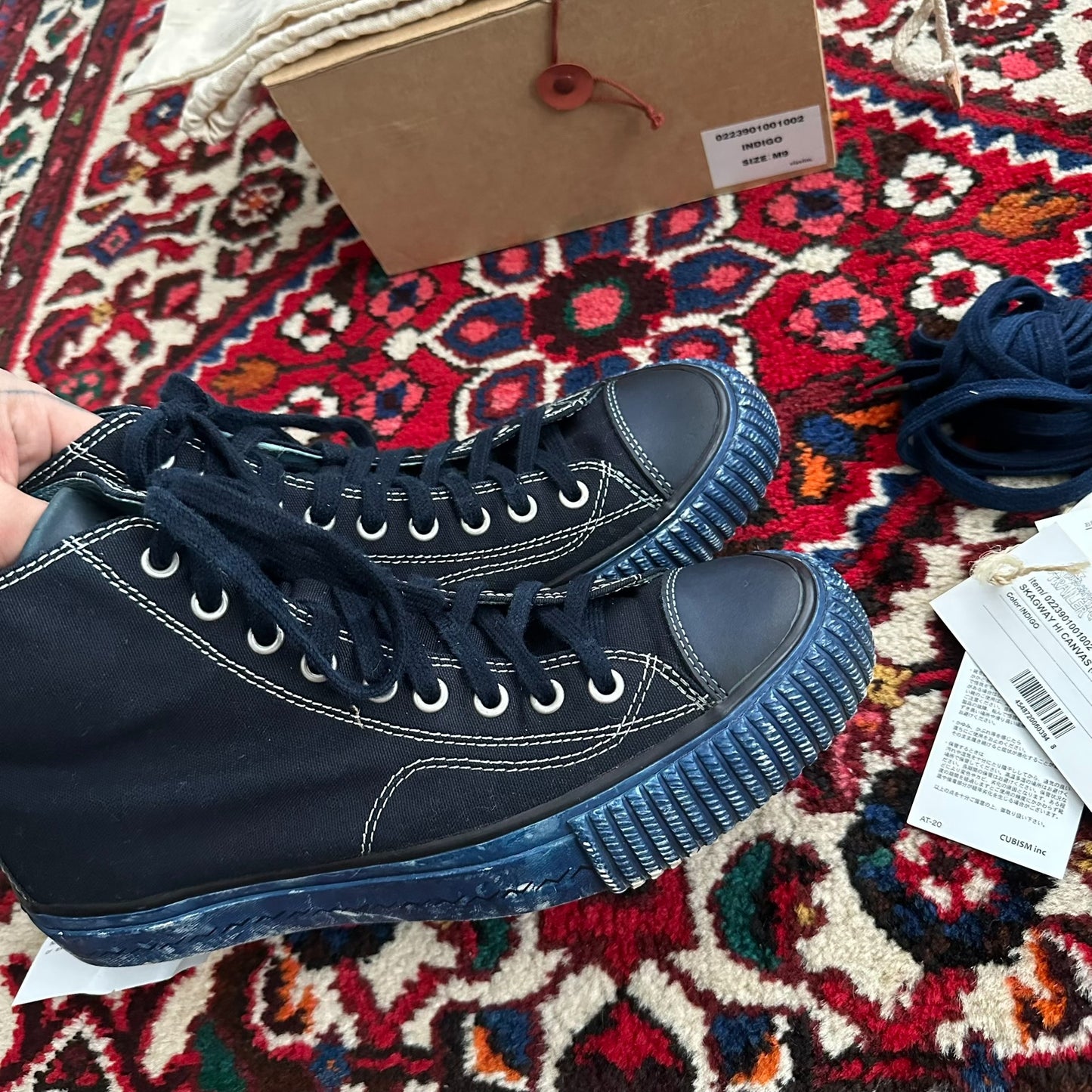 visvim skagway hi canvas shoes in blue