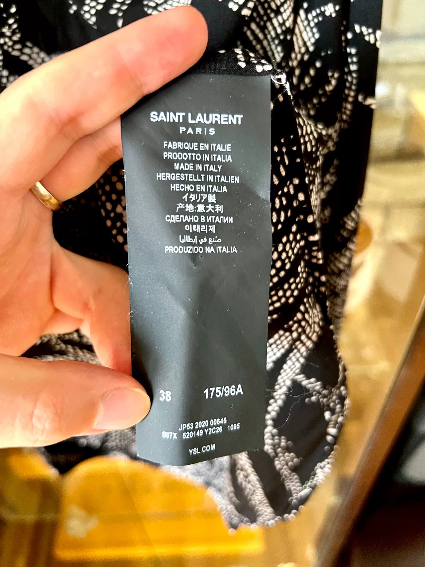 saint laurent black silk shirt with design