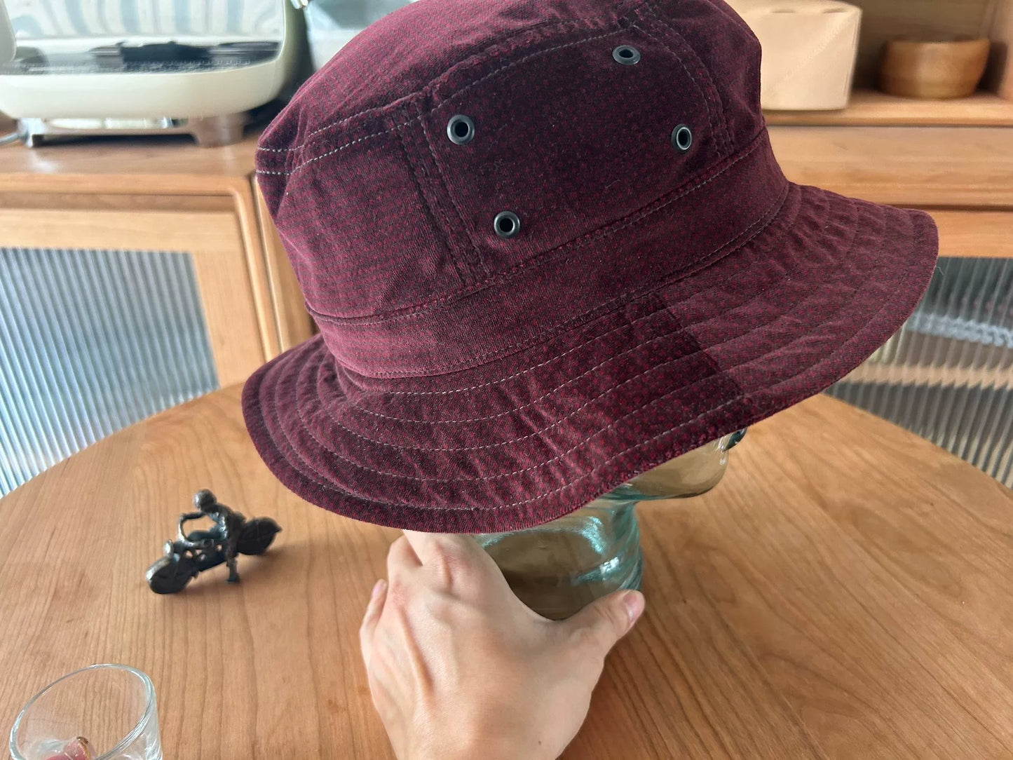 burgundy velvet bucket hat for outdoor use