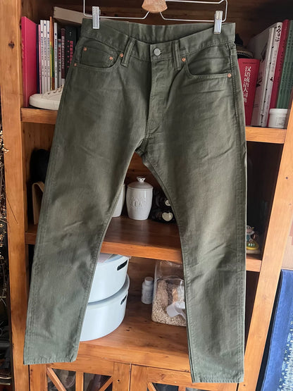 military green denim pants from Pure Blue Japan