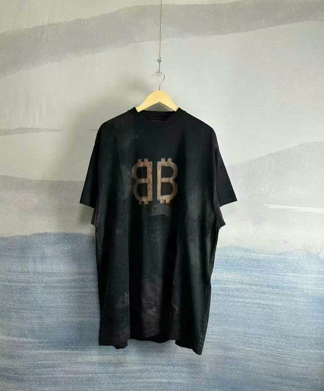 balenciaga black distressed bitcoin logo t-shirt