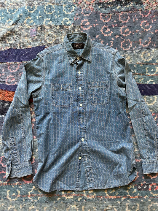 vintage blue wash denim button-up shirt