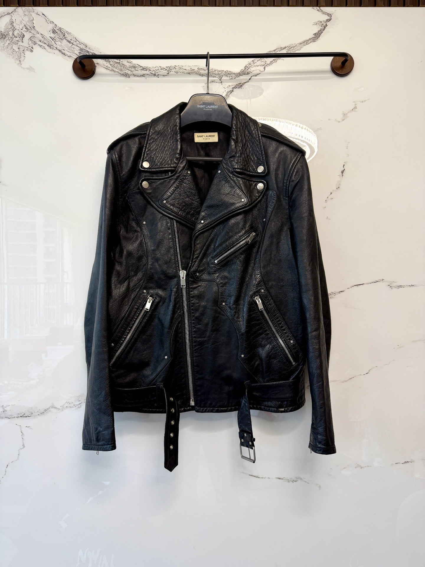 saint laurent black leather guitar jacket