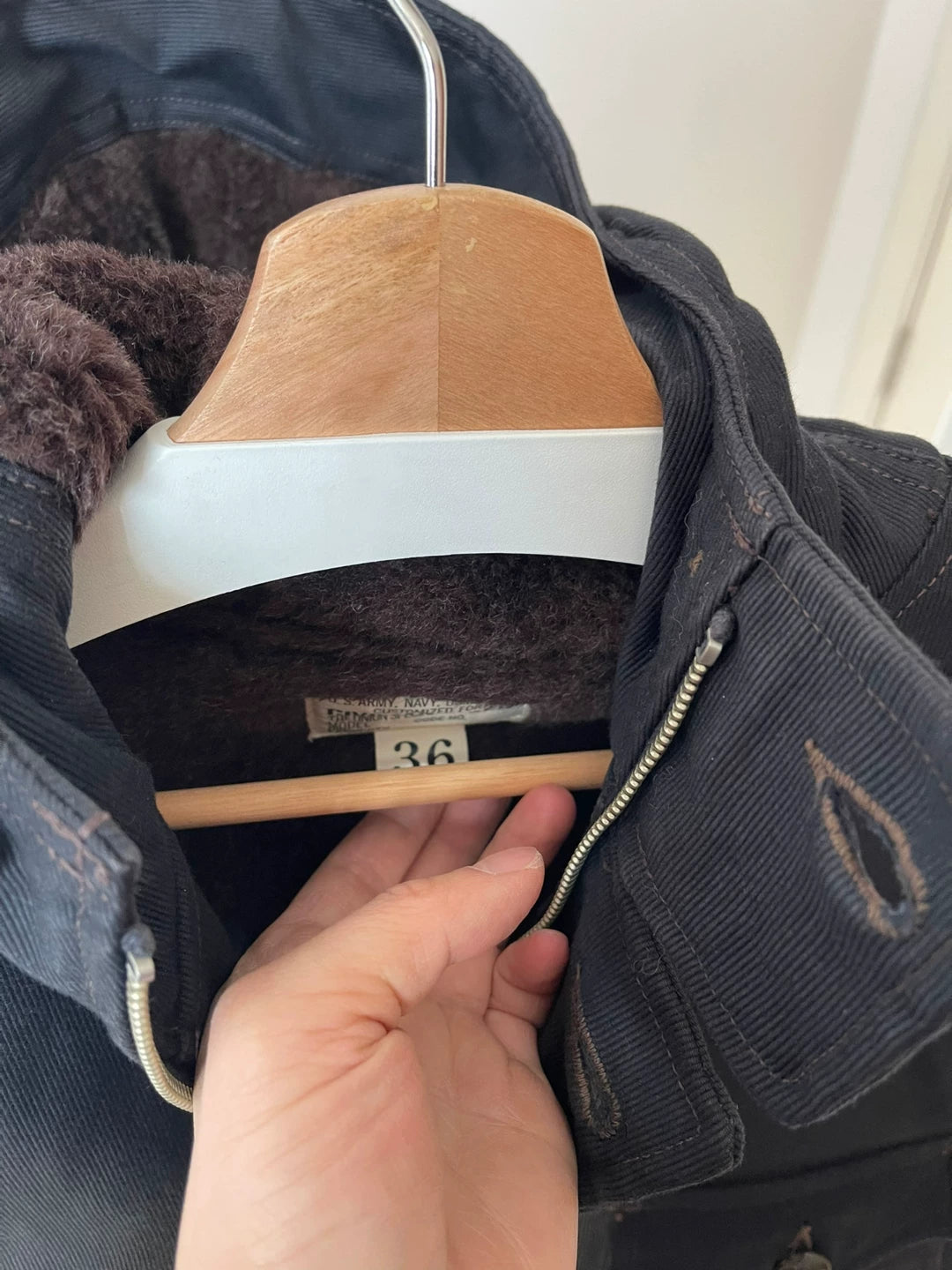 navy blue hooded pilot vest