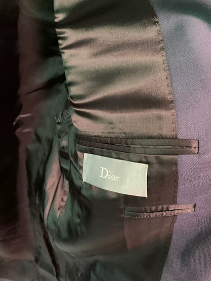 navy wool blazer with leather trim