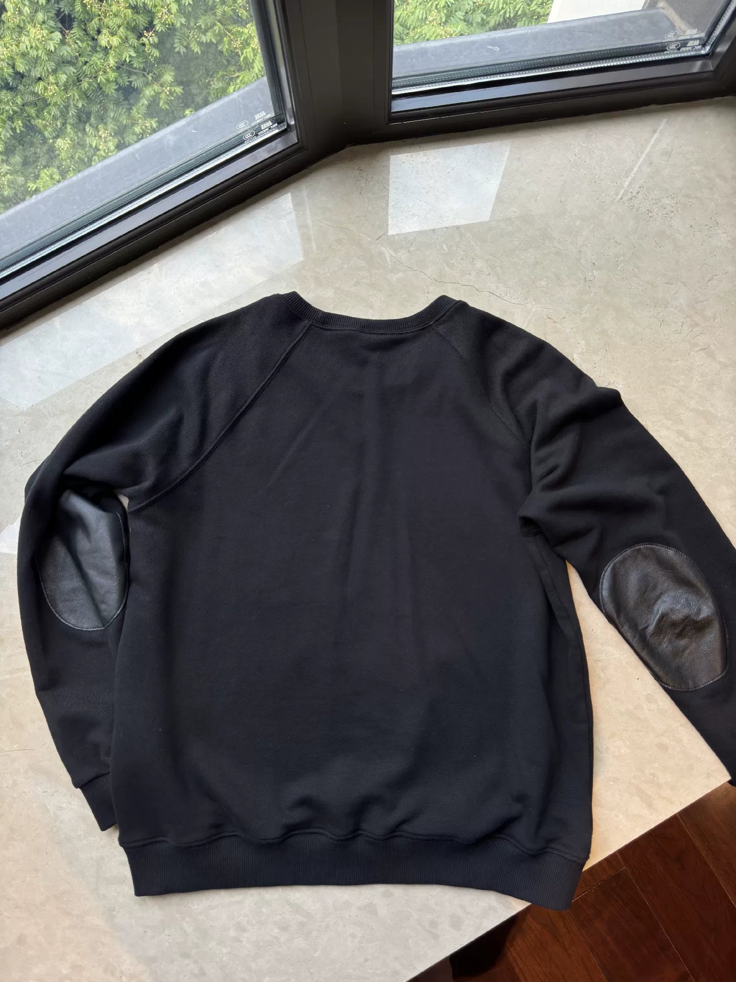 YSL Men's Patchwork Leather Crewneck Sweatshirt
