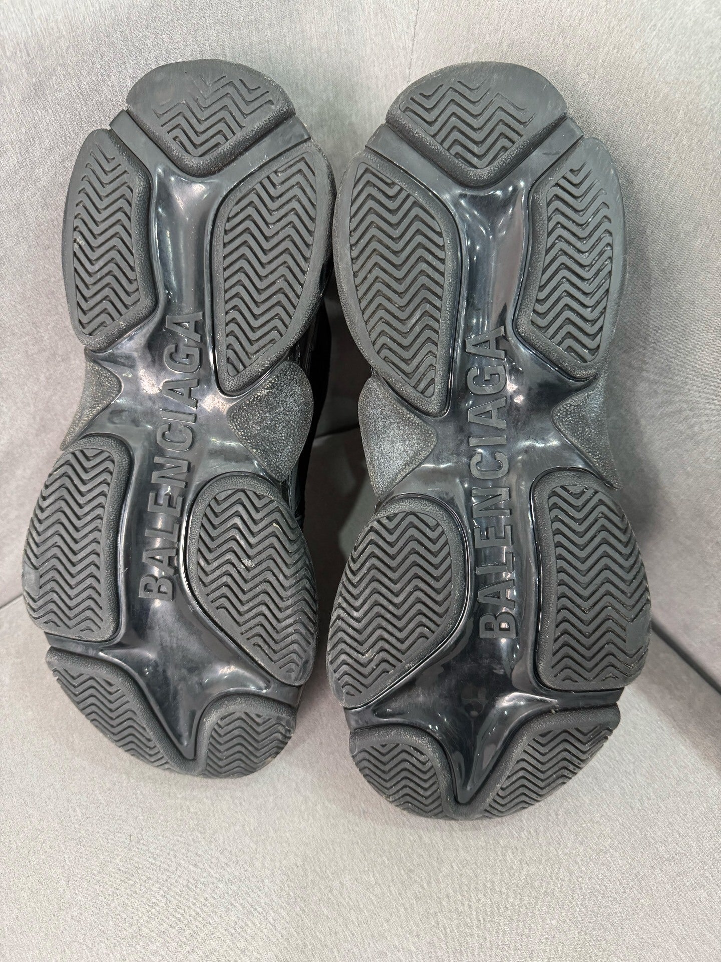 balenciaga triple s distressed black sneakers