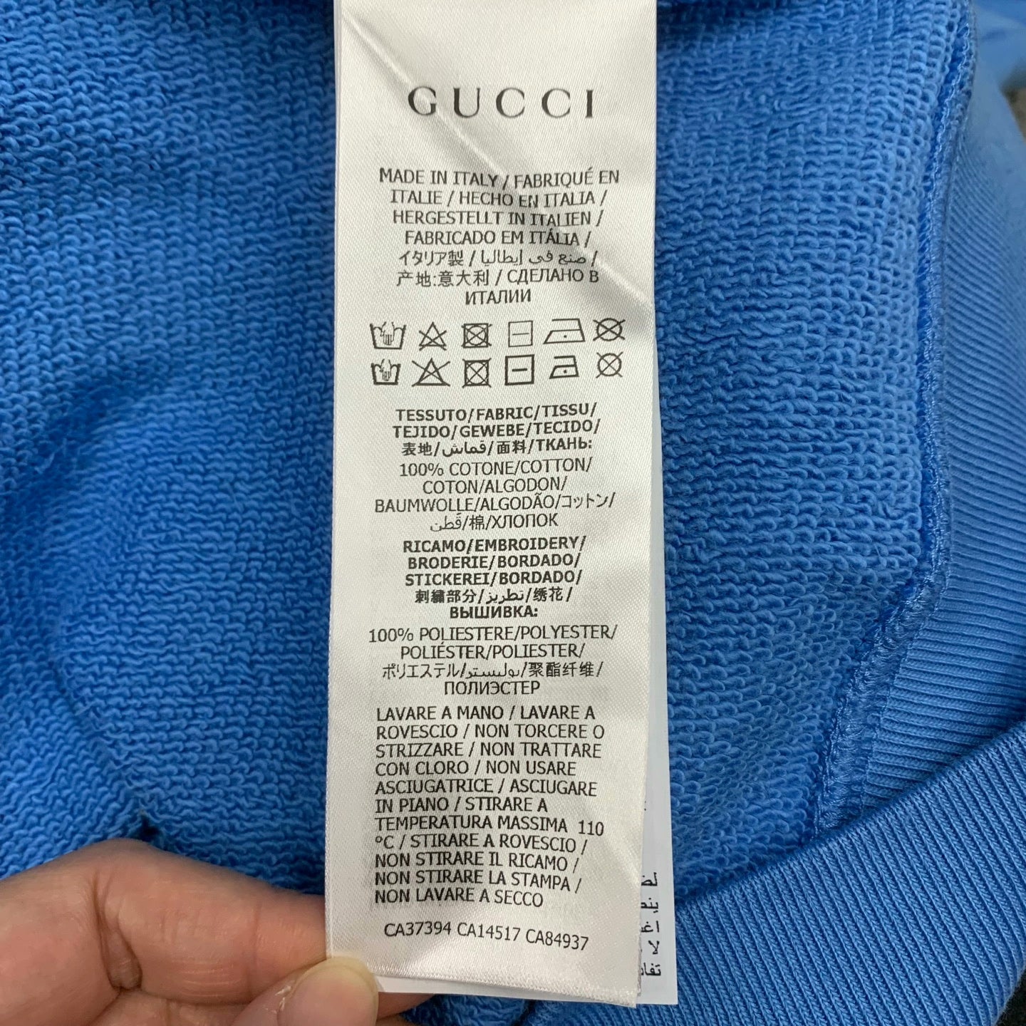 gucci blue logo hoodie with drawstrings