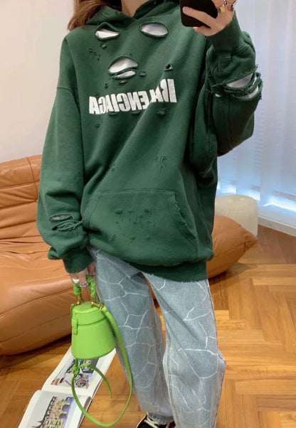 balenciaga green distressed hoodie for sale