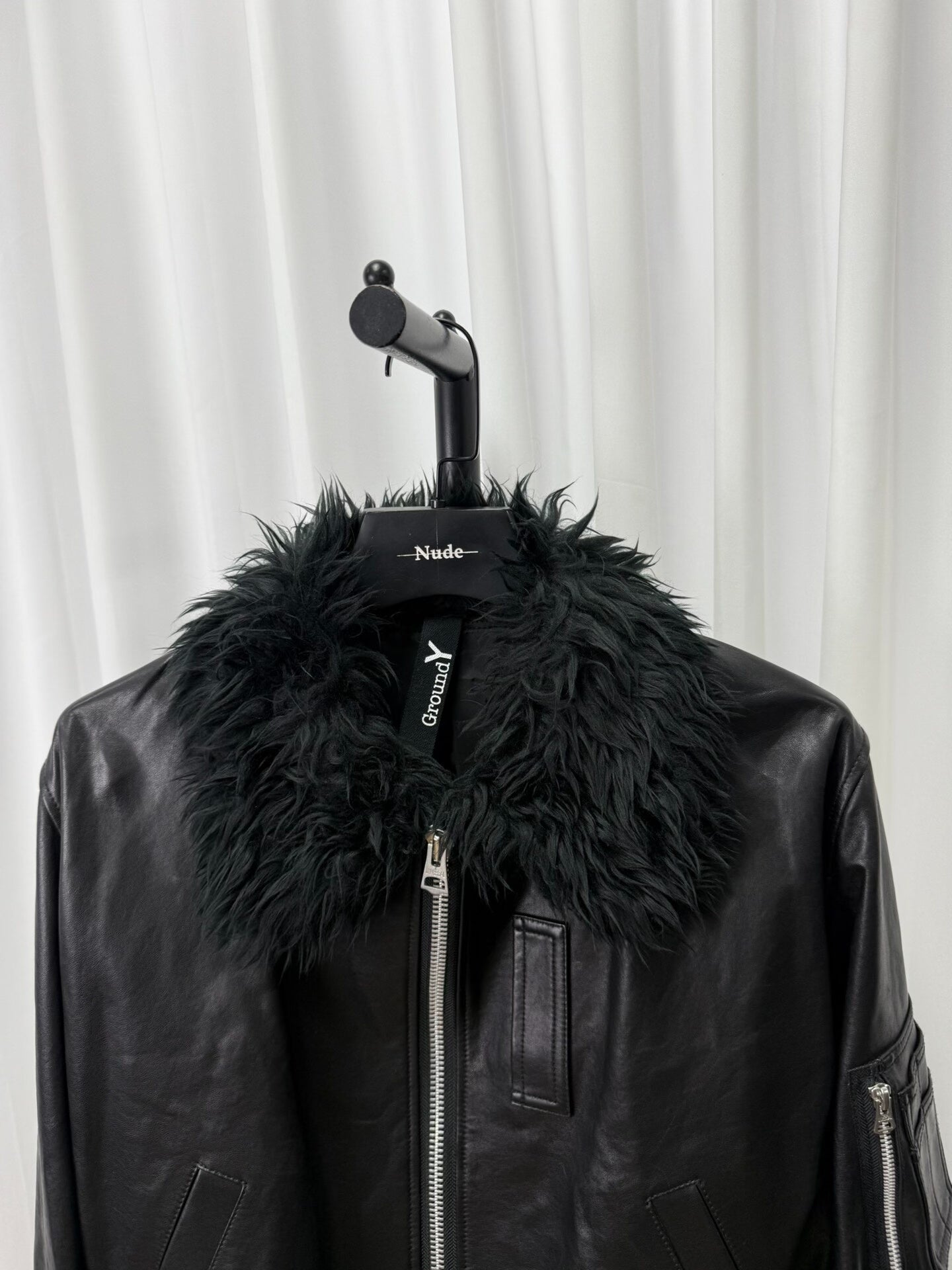 black shearling collar leather jacket