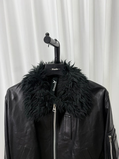 black shearling collar leather jacket