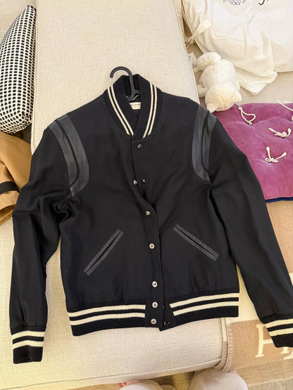 Saint Laurent Wool Leather Baseball Jacket