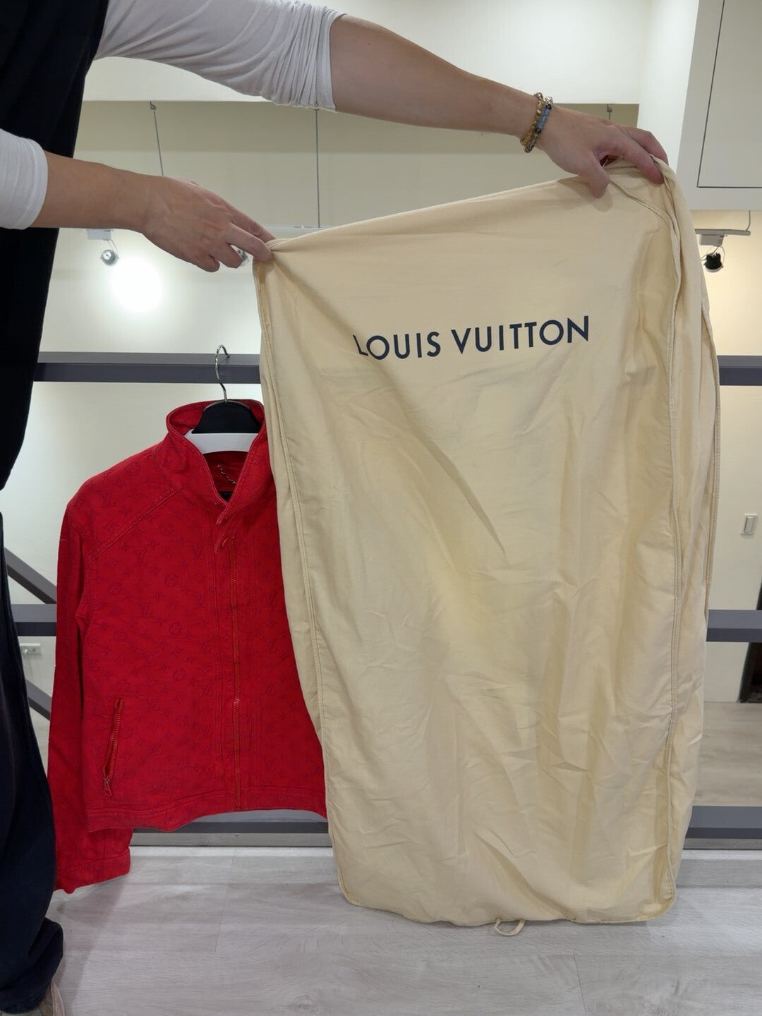 Louis Vuitton Red Logo Denim Jacket