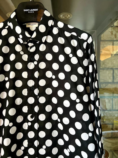 black and white polka dot shirt