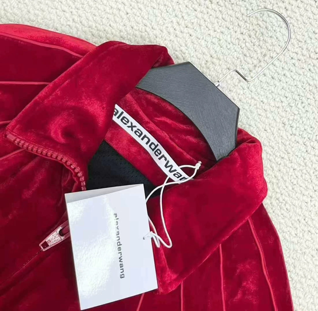 alexander wang red velvet logo zip jacket
