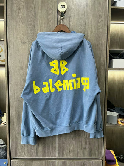 balenciaga blue hoodie with logo print