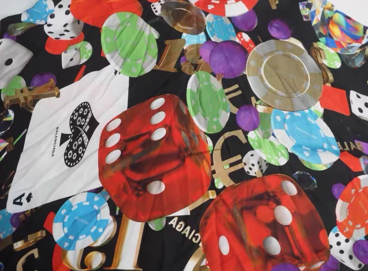 balenciaga black casino print short sleeve shirt