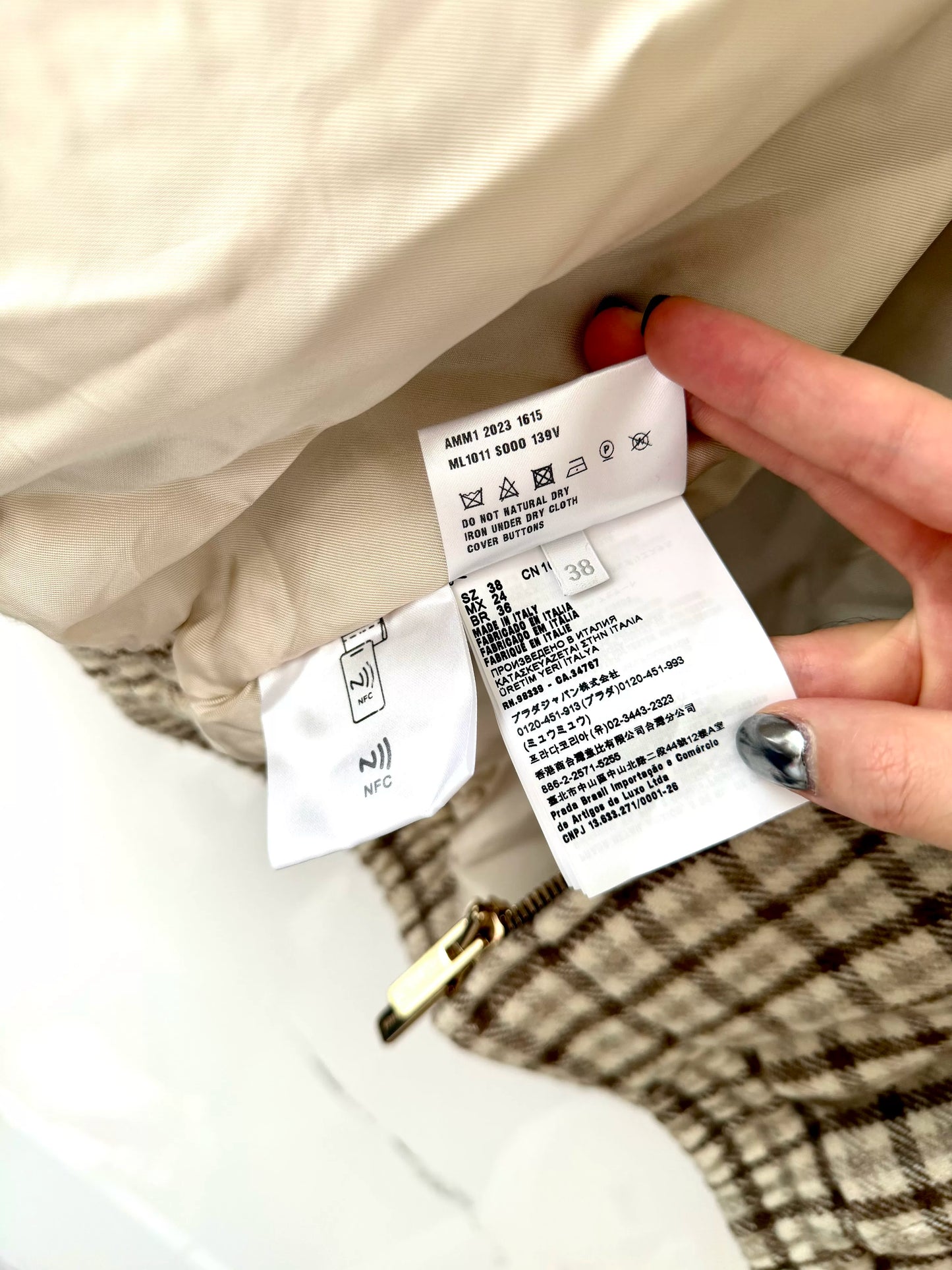 miumiu checked hooded zip-up jacket