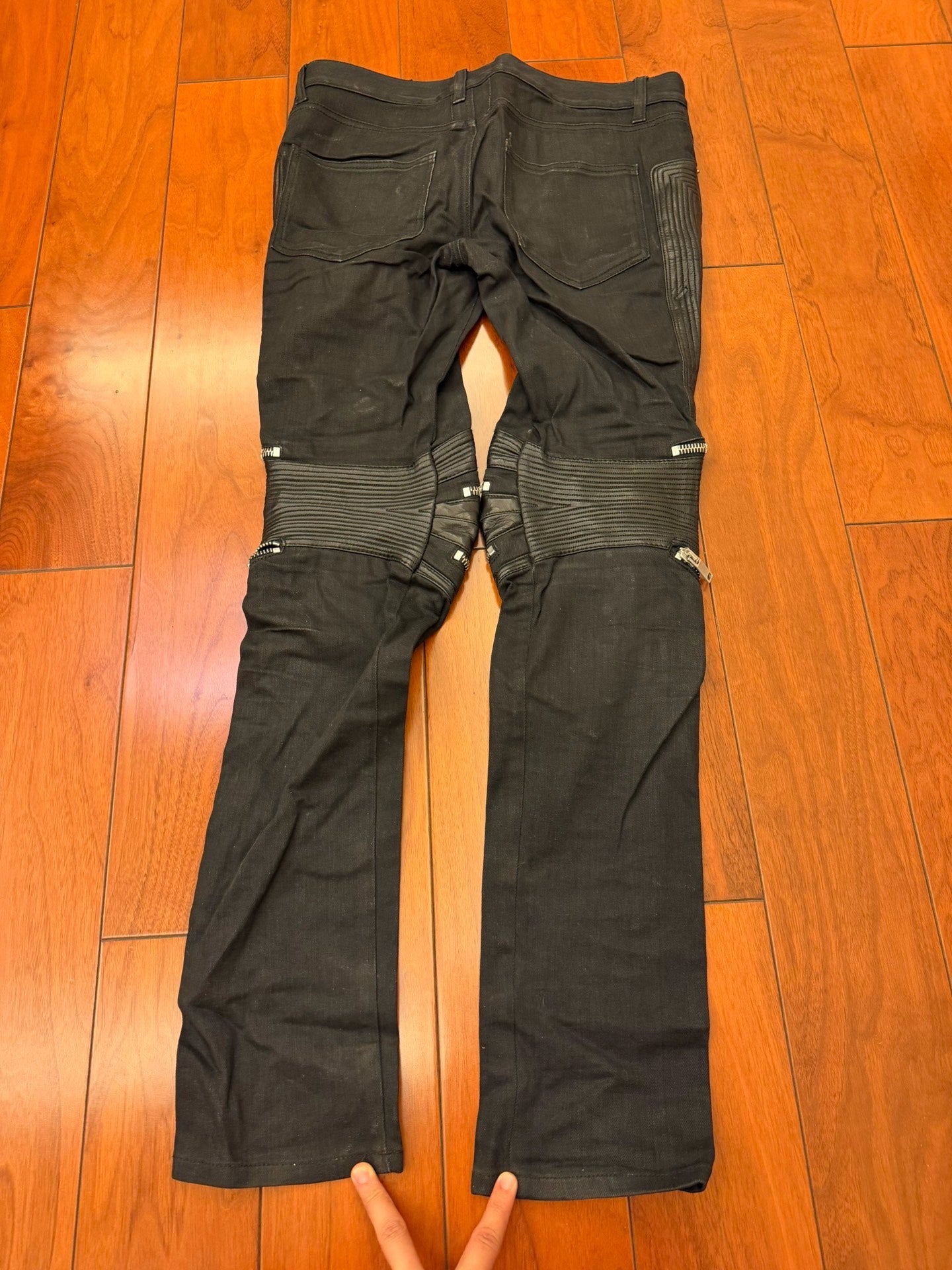 Saint Laurent Black Leather Panel Zip Jeans