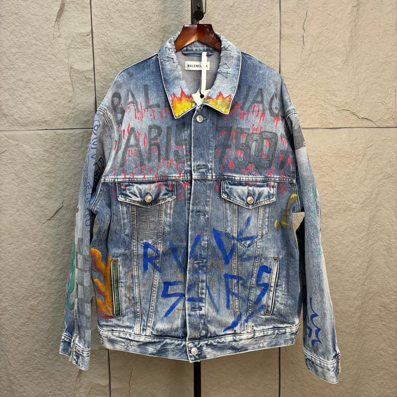 balenciaga graffiti print denim jacket