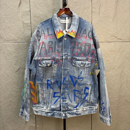 balenciaga graffiti print denim jacket