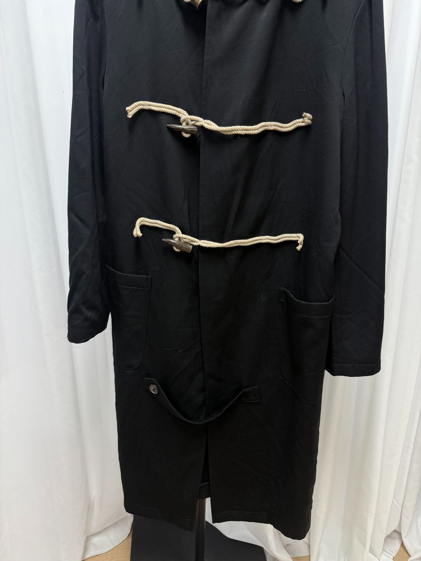 yohji yamamoto black duffle coat with horn buttons