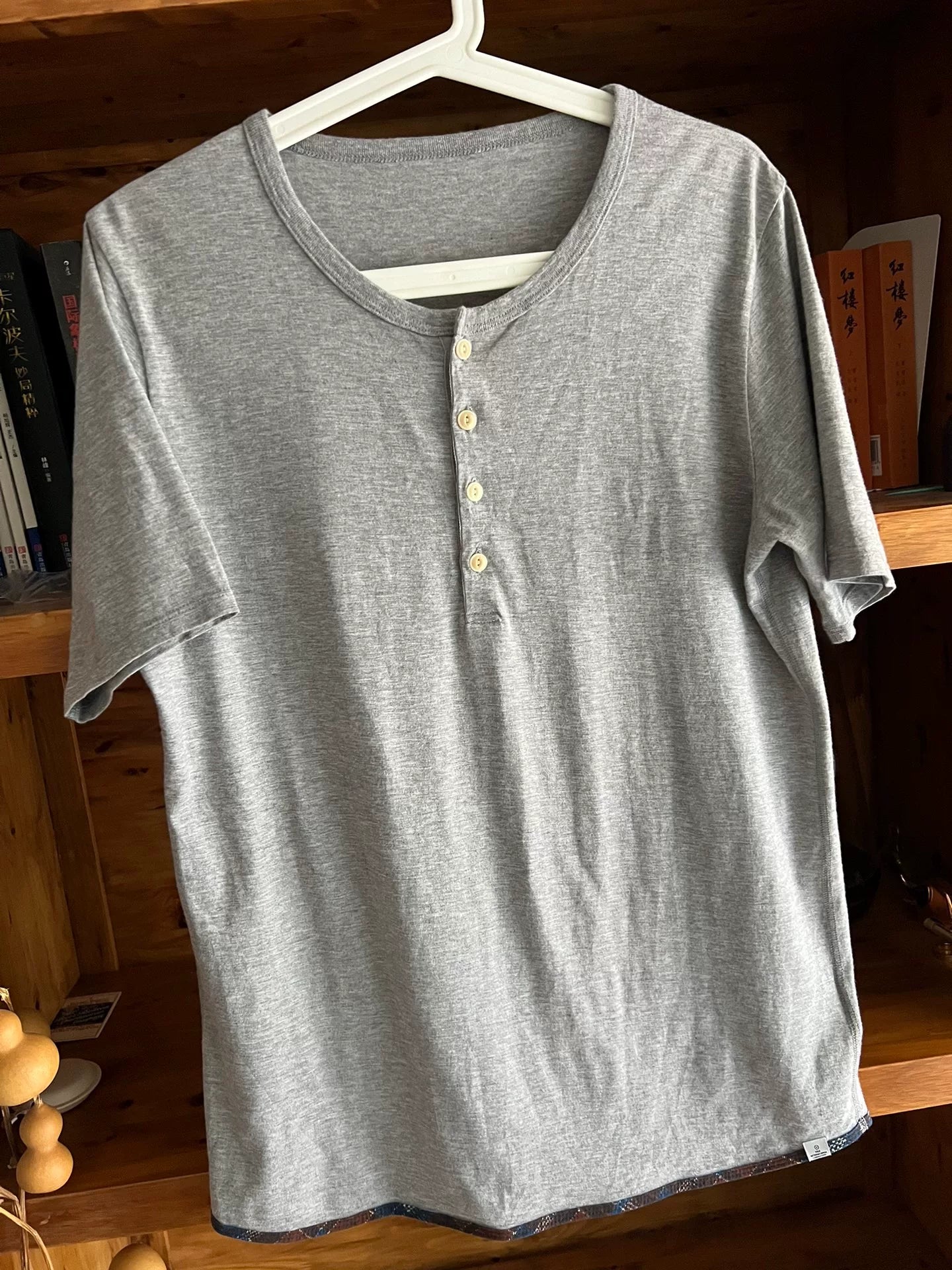 gray vintage henley short sleeve t-shirt