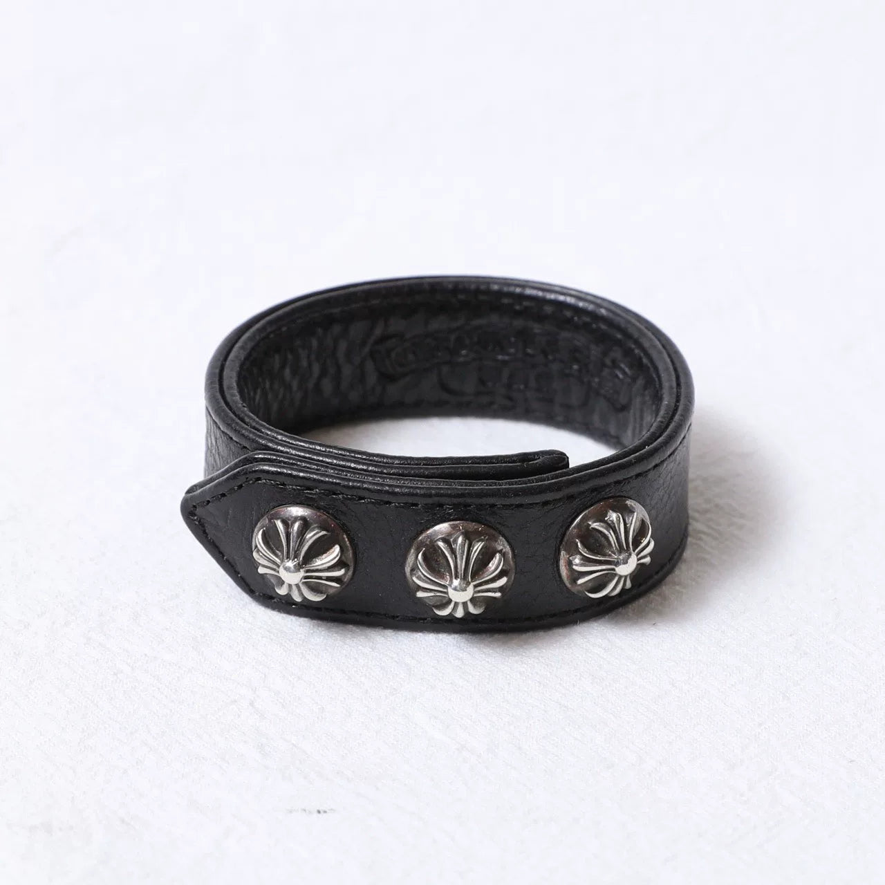Chrome Hearts 925 Silver Cross Leather Bracelet