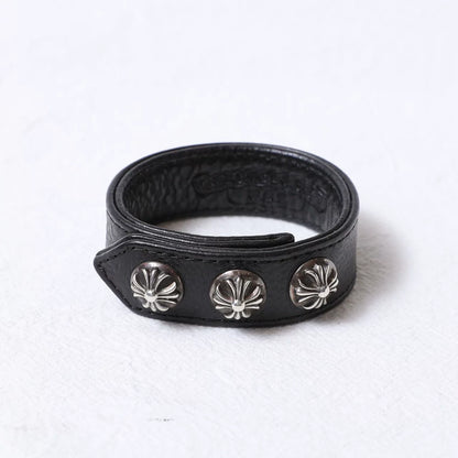 Chrome Hearts 925 Silver Cross Leather Bracelet