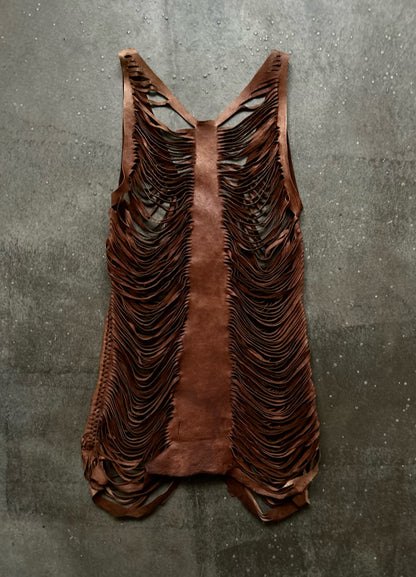 stylish brown fringed leather vest