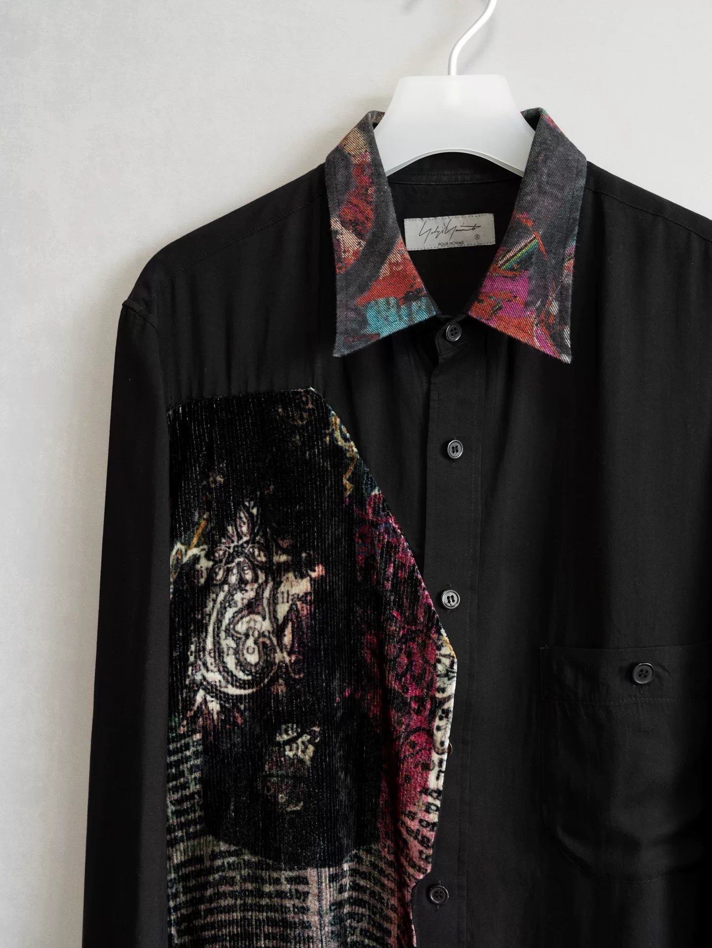 yohji yamamoto velvet pattern panel shirt
