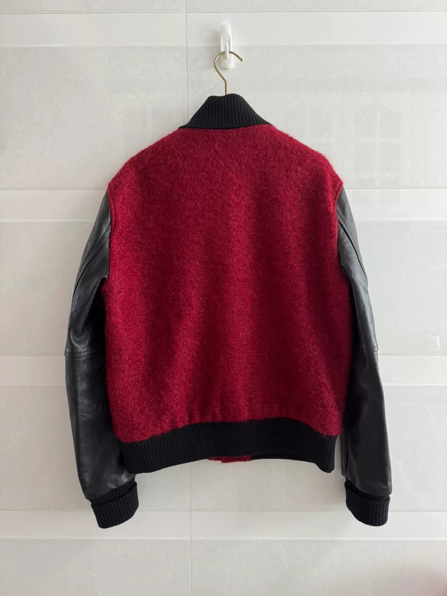 Saint Laurent Red Black Leather Sleeve Jacket