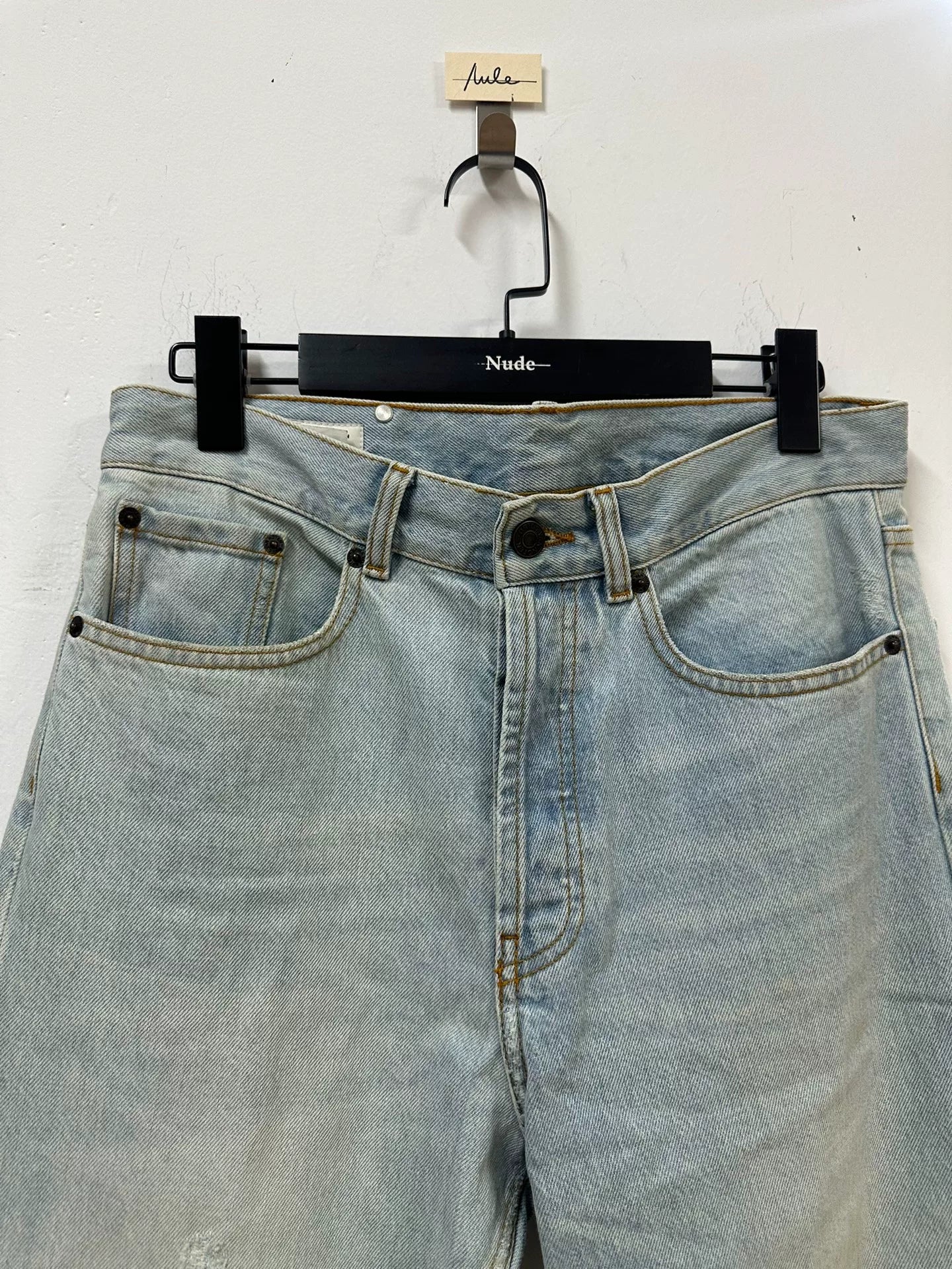 drapes van noten water-washed denim pants