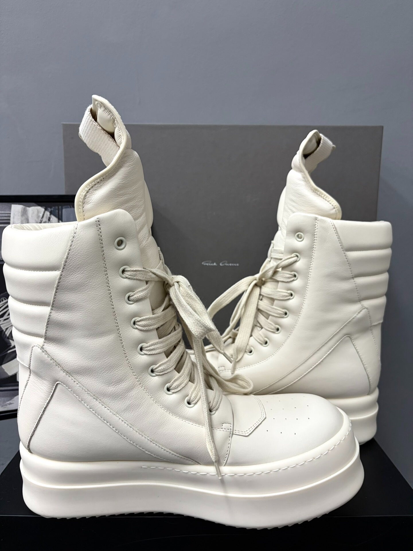 Rick Owens Mega Show Milk White Geobasket Boots