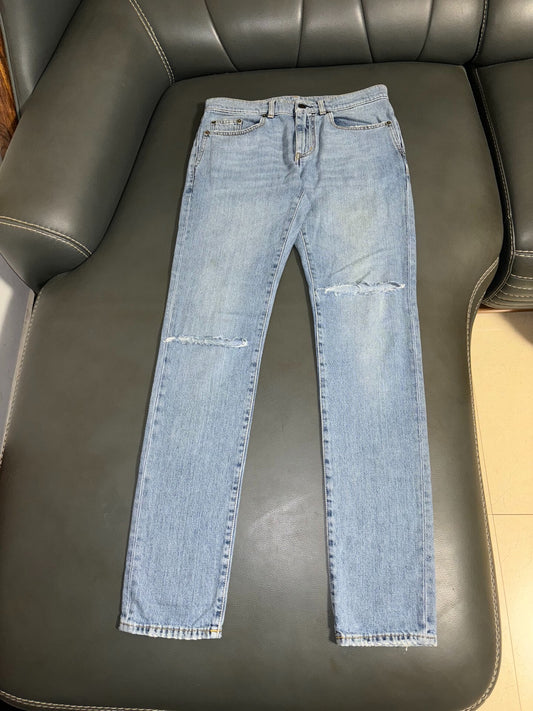Saint Laurent Light Blue Ripped Jeans