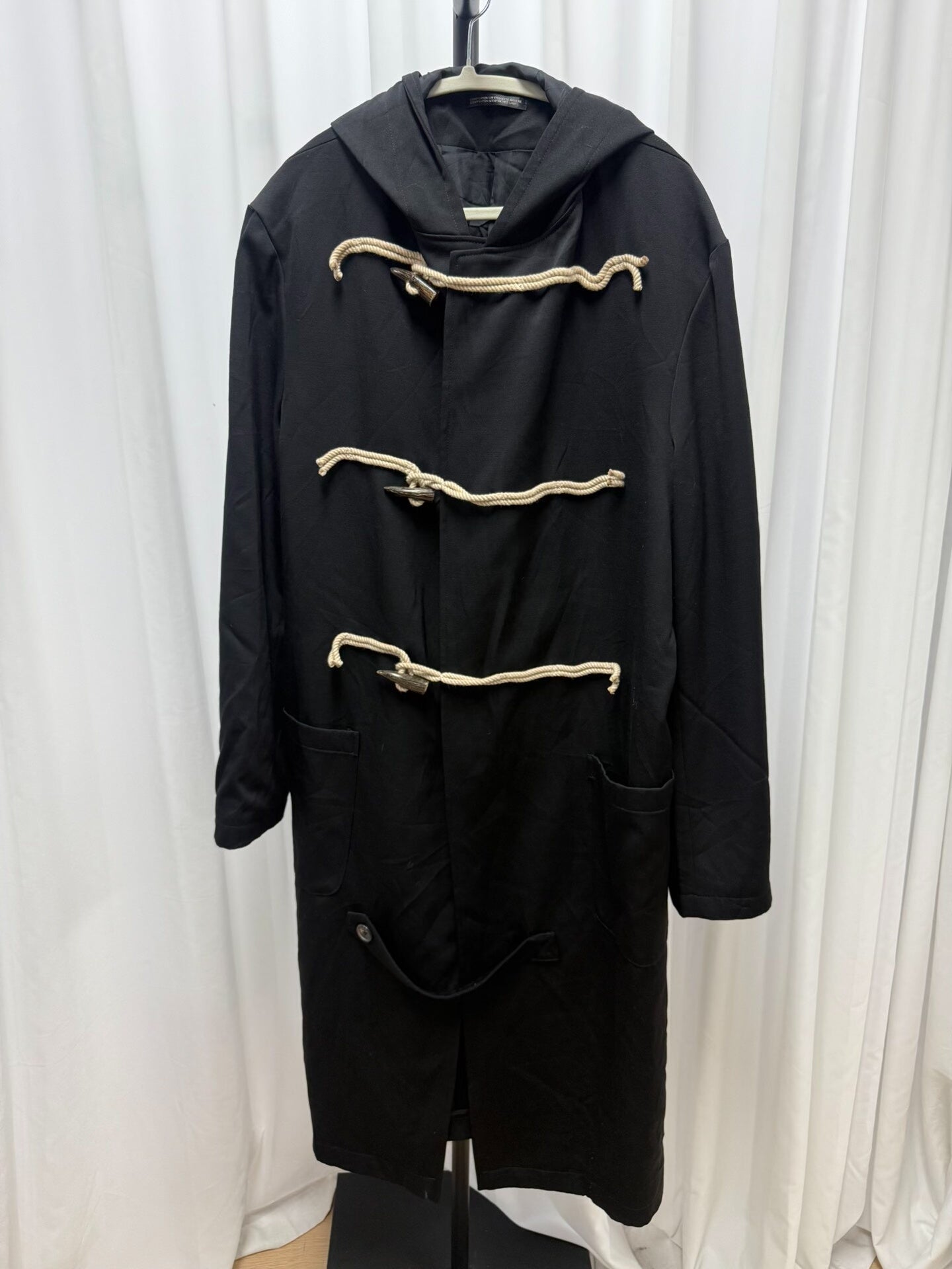 yohji yamamoto black duffle coat with horn buttons