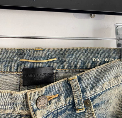 Saint Laurent Distressed Gray Denim Jeans