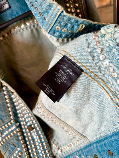 saint laurent light blue studded denim jacket