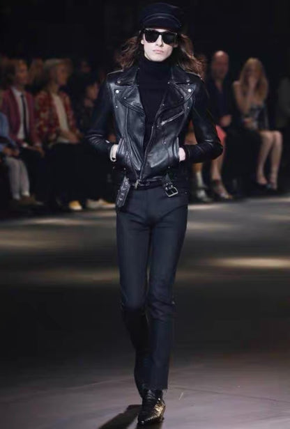 saint laurent black leather guitar jacket