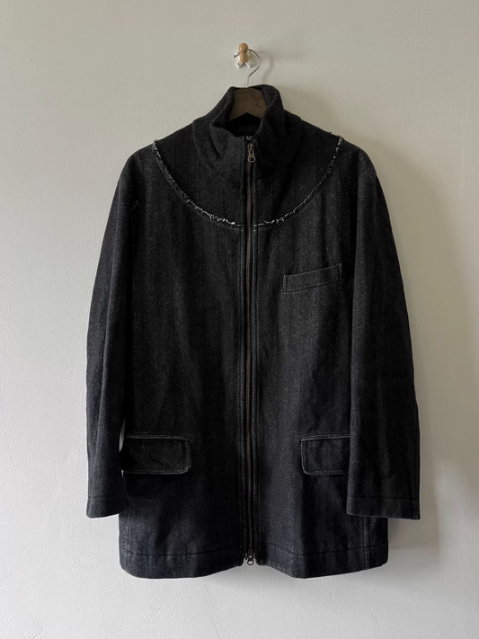 unique issey miyake black jacket with fringe