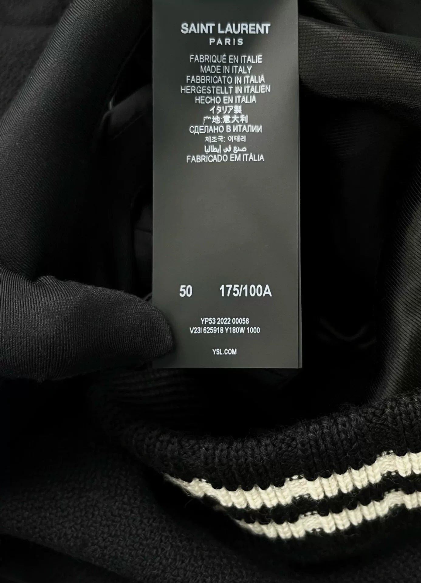 Saint Laurent Black Striped Wool Baseball Jacket