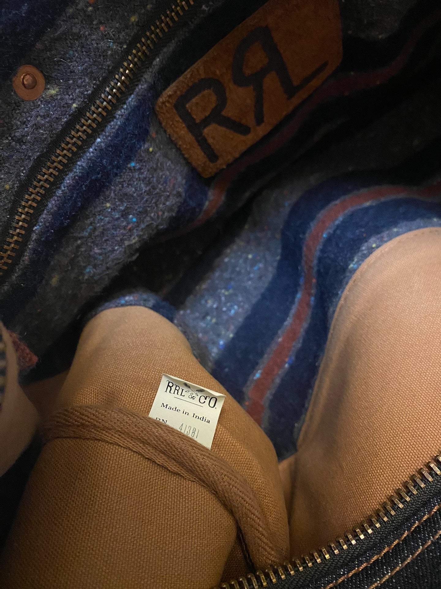 RRL Winston Denim Leather Duffle Bag