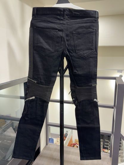 Saint Laurent Black Leather Biker Jeans